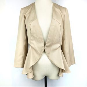 WORTHINGTON Tan Khaki Draped Open Peplum Blazer Jacket